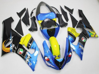 2005-2006 Kawasaki ZX6R Motorcycle Fairings - Blue Yellow Black Shark