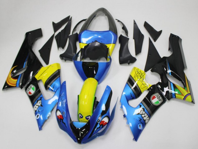 2005-2006 Kawasaki ZX6R Motorcycle Fairings - Blue Yellow Black Shark