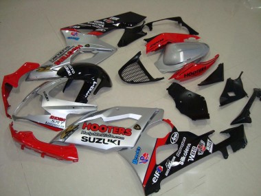2005-2006 Suzuki GSXR 1000 Motorcycle Fairings - Silver Red Black Hooters