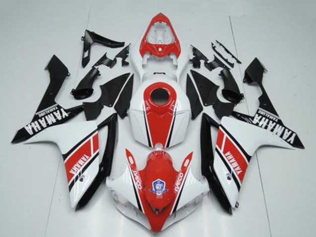 2007-2008 Yamaha YZF R1 Motorcycle Fairings - White Red Glossy Black