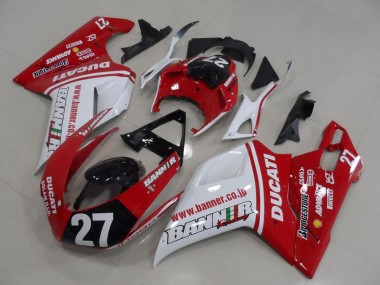2007-2014 Ducati 1098 Motorcycle Fairings - White Red Glossy Black Banner 27