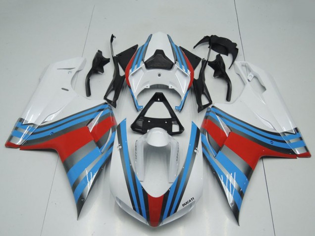 2007-2014 Ducati 848 1098 1198 Motorcycle Fairings - White Blue Red