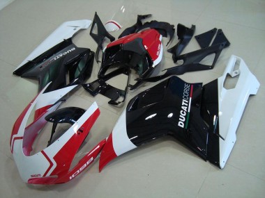 2007-2014 Ducati 1098 Motorcycle Fairings - White Red Glossy Black Corse