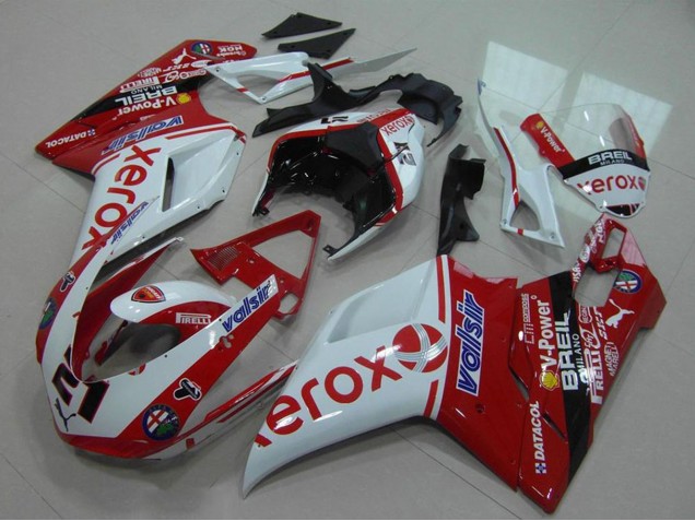 2007-2014 Ducati 848 1098 1198 Motorcycle Fairing - White Red Glossy Black Valsir Xerox OEM Style 21