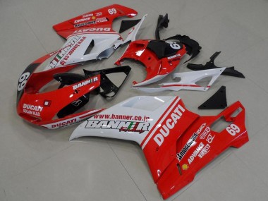 2007-2014 Ducati 848 1098 1198 Motorcycle Fairings - White Red Glossy Black Banner 69