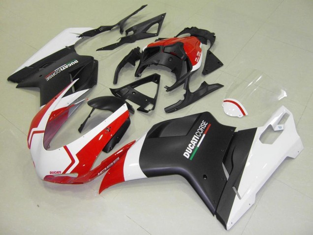 2007-2014 Ducati 1098 Motorcycle Fairings - White Red Matte Black Corse