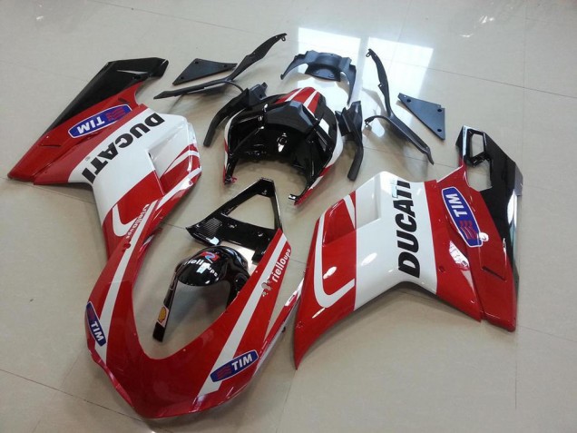 2007-2014 Ducati 848 1098 1198 Motorcycle Fairings - White Red Glossy Black Tim