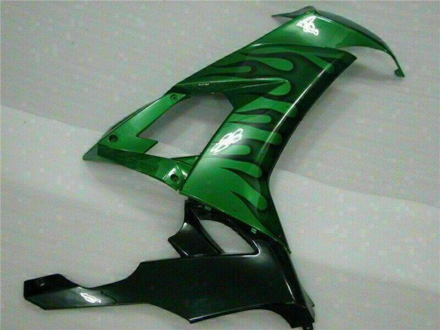 2008-2010 Kawasaki ZX10R Motorcycle Fairings - Glossy Black Green Flame