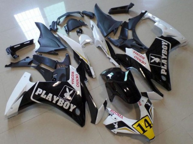 2013-2015 Honda CBR500R Motorcycle Fairings - White Yellow Glossy Black Playboy 14