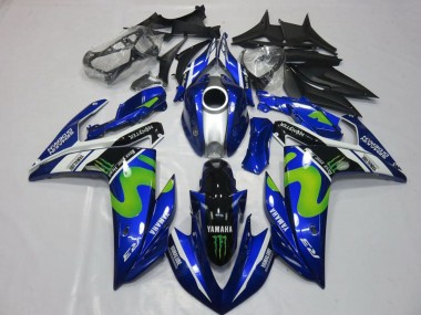 2015-2018 Yamaha YZF R3 Motorcycle Fairings - Blue White Black Green MoviStar Monster
