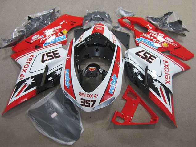 2007-2014 Ducati 1098 Motorcycle Fairings - White Red Black Xerox 357