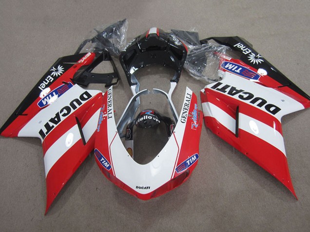 2007-2014 Ducati 1098 Motorcycle Fairings - Red White Black Generali Tim