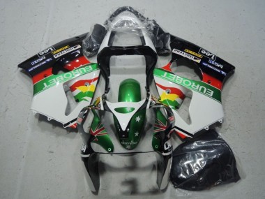 2000-2002 Kawasaki ZX6R Motorcycle Fairings - White Green Red Yellow Black Star EuroBet