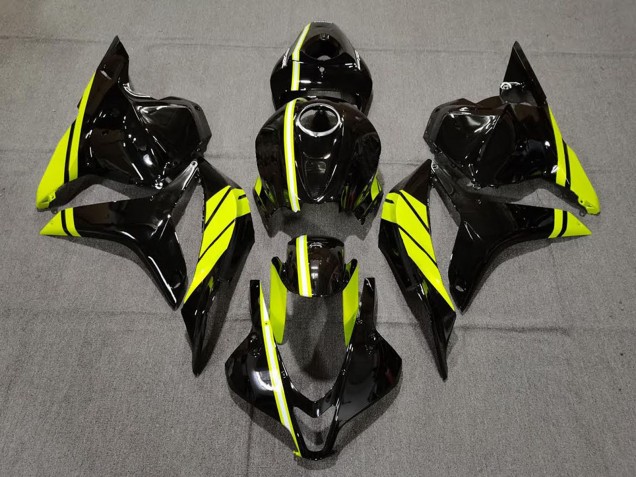 2009-2012 Honda CBR600RR Motorcycle Fairings - Glossy Black High Viz Yellow Stripe