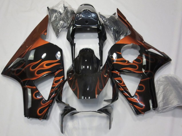 2002-2003 Honda CBR954RR Motorcycle Fairings - Glossy Black Orange Flame