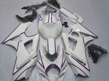 2007-2008 Suzuki GSXR 1000 Motorcycle Fairings - Glossy White Purple Pinstripe