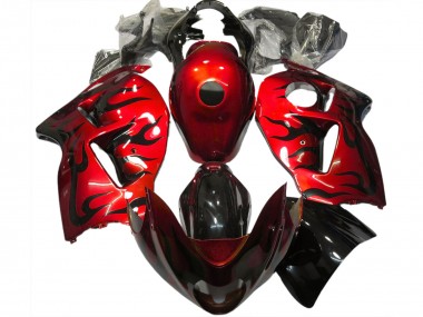 1996-2007 Suzuki GSXR 1300 Motorcycle Fairings - Red Black Flame