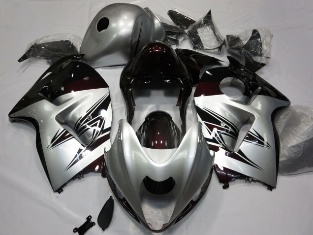 1996-2007 Suzuki GSXR 1300 Motorcycle Fairings - Silver Dark Red