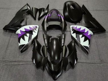 2004-2005 Kawasaki ZX10R Motorcycle Fairings - Matte Black and Purple Shark