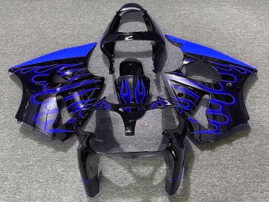 2000-2002 Kawasaki ZX6R Motorcycle Fairings - Glossy Black Blue Flame