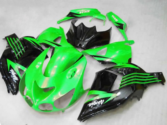 2012-2024 Kawasaki ZX14R ZZR1400 Motorcycle Fairings - Green Glossy Black White Ninja
