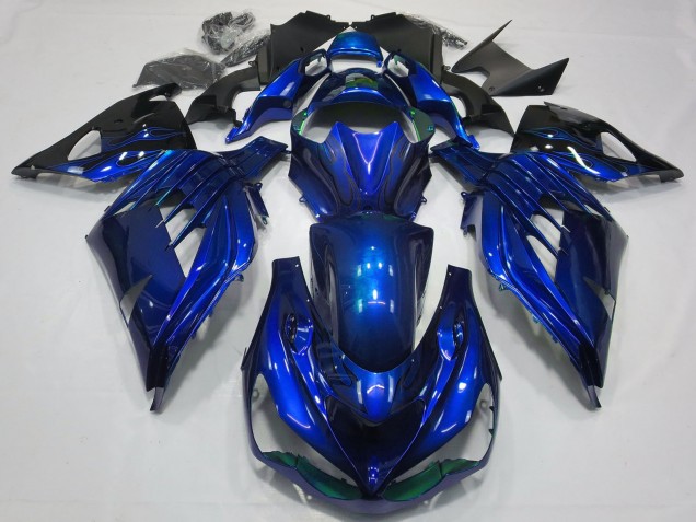2012-2024 Kawasaki ZX14R ZZR1400 Motorcycle Fairings - Blue Glossy Black