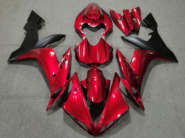 2004-2006 Yamaha R1 Motorcycle Fairings - Candy Red Matte Black