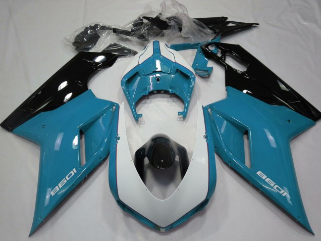 2007-2014 Ducati 1098 Motorcycle Fairings - Blue White Glossy Black
