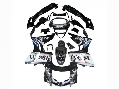 1993-2007 Kawasaki ZZR400 Motorcycle Fairings - Glossy Black White West