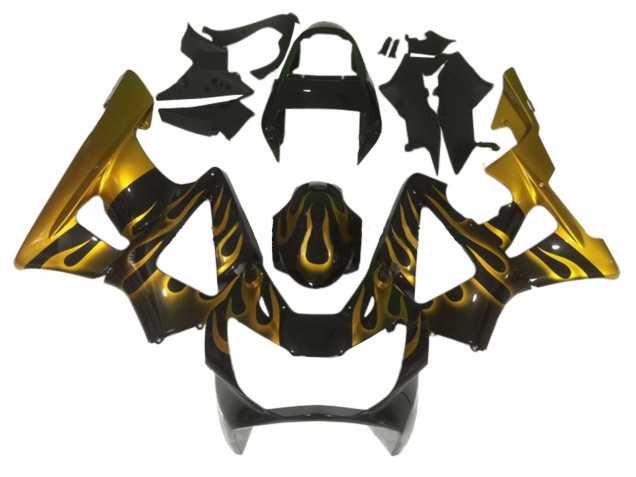 2000-2001 Honda CBR900RR 929 Motorcycle Fairings - Glossy Black Gold Flame