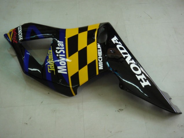 2002-2003 Honda CBR900RR 954 Motorcycle Fairings - Blue Yellow Glossy Black Telefonica MoviStar Castrol