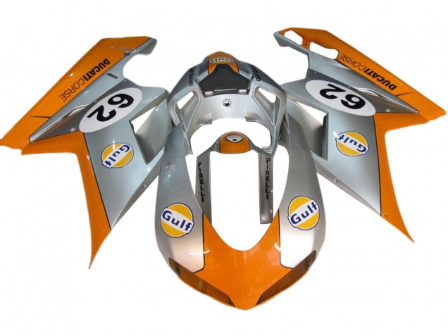 2007-2014 Ducati 848/1098/1198 Motorcycle Fairings - Silver Orange Gulf 62
