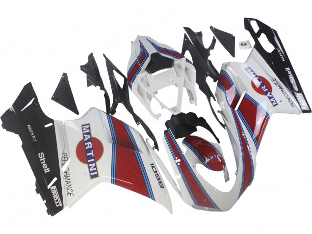 2007-2014 Ducati 1098 Motorcycle Fairings - White Red Blue Glossy Black Martini