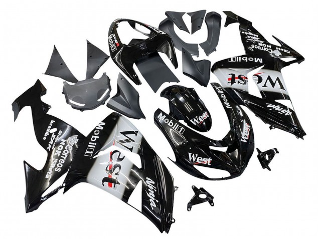 2006-2007 Kawasaki ZX10R Motorcycle Fairings - Glossy Black White West