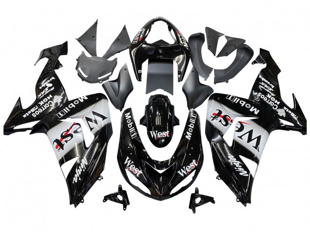 2006-2007 Kawasaki ZX10R Motorcycle Fairings - Glossy Black White West