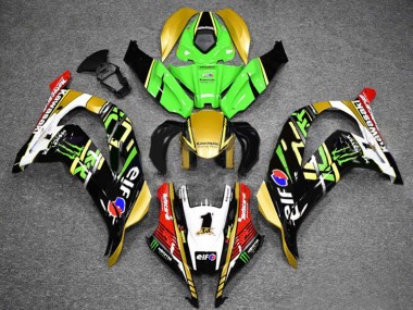 2016-2020 Kawasaki ZX10R Motorcycle Fairings - Green Gold White Red Black Elf Monster
