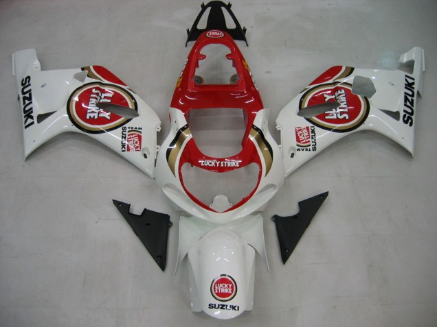 2000-2002 Suzuki GSXR1000 Motorcycle Fairings - White Red Lucky Strike