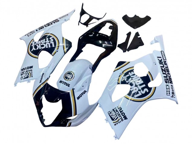 2003-2004 Suzuki GSXR 1000 Motorcycle Fairings - White Black Gold Motul Lucky Strike