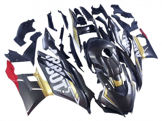 2022-2024 Yamaha YZF R3/R25 Motorcycle Fairings - Black Carbon Fiber Style Gold Red ABBOT