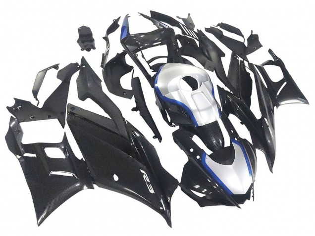2022-2024 Yamaha YZF R3/R25 Motorcycle Fairings - Black Carbon Fiber Style Silver Blue