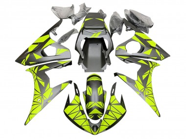 2006-2009 Yamaha YZF R6S Motorcycle Fairings - Neon Green Matte Black Geometric
