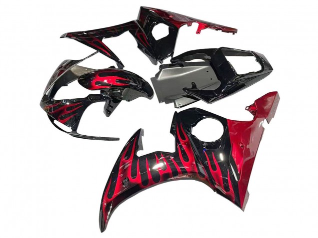 2005 Yamaha YZF 600 R6 Motorcycle Fairings - Black with Red Flame