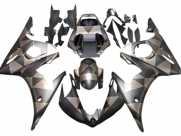 2005 Yamaha YZF 600 R6 Motorcycle Fairings - Matte Black Grey Geometric