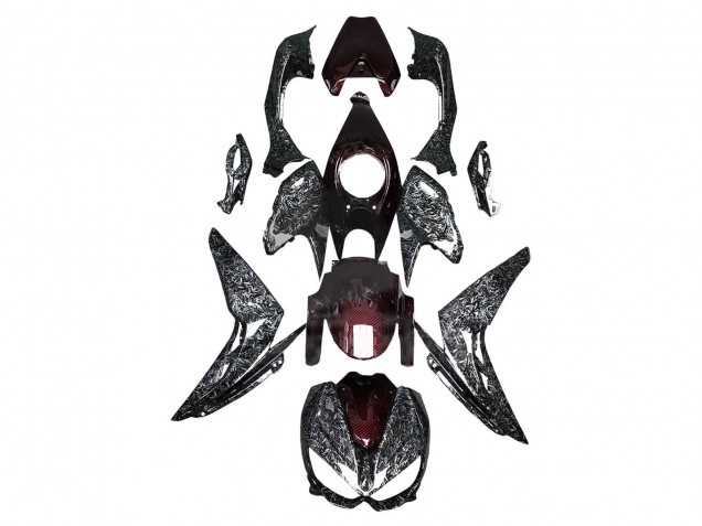 2014-2019 Kawasaki Z1000 Motorcycle Fairings - Black Red Forged Carbon Fiber