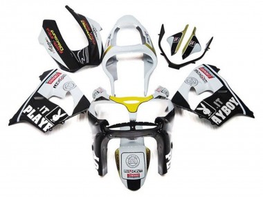 2002-2003 Kawasaki ZX9R Motorcycle Fairings - White Black Yellow Playboy