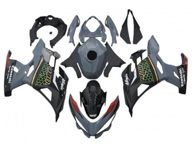 2018-2024 Kawasaki Ninja 400 Motorcycle Fairings - Grey Black Red Honeycomb