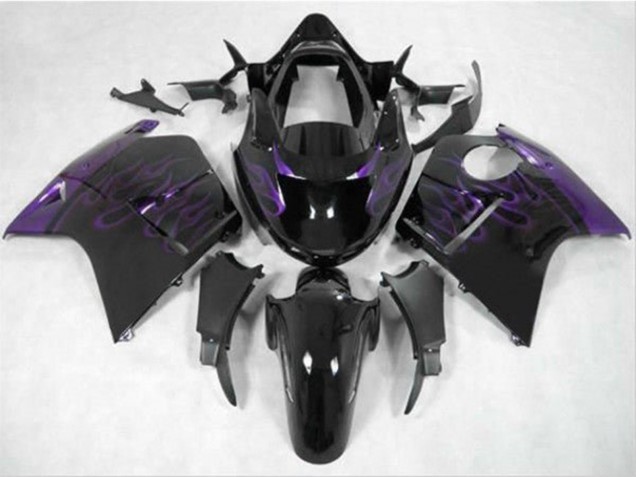 1996-2007 Honda CBR1100XX Blackbird Motorcycle Fairing - Glossy Black Purple Flame
