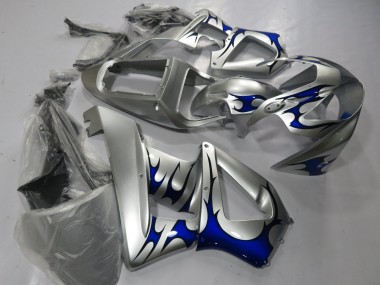 2000-2001 Honda CBR900RR 929 Motorcycle Fairings - Silver Blue Tribal