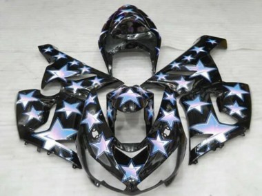 2005-2006 Kawasaki ZX6R Motorcycle Fairings - Black Blue White Star