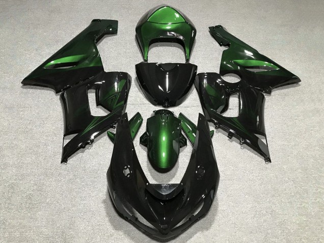 2005-2006 Kawasaki ZX6R Motorcycle Fairings - Green Glossy Black